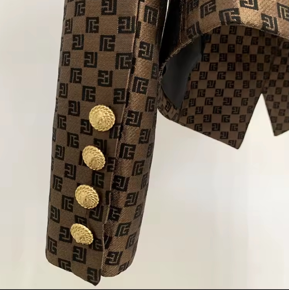 Designer Jacket Women's Double Breasted Slim Fitting Monogram Jacket - Picture 5 of 7